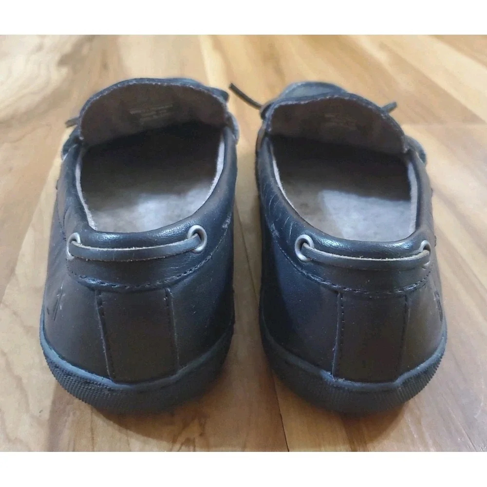 Frye Reagan Campus Driver Sz 9.5 Mens Sherpa Lined Leather Moccasin Black Gray